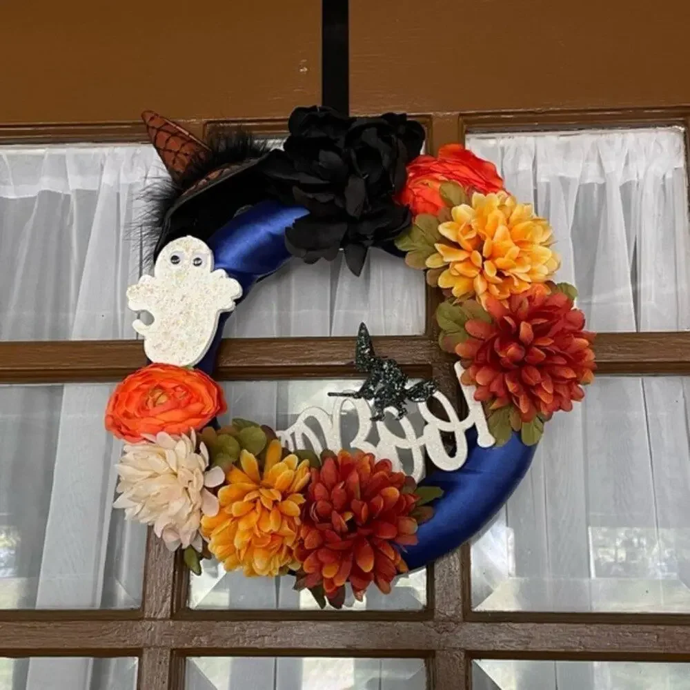 Handcrafted Royal Blue Halloween Witch Wreath